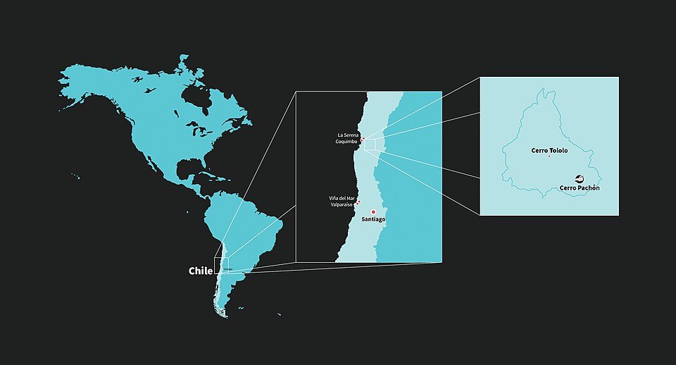 This maps shows Vera C. Rubin Observatory's location in Chile.