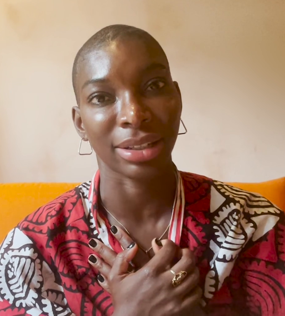Michaela Coel accepting a Peabody Award for I May Destroy You in June 2021