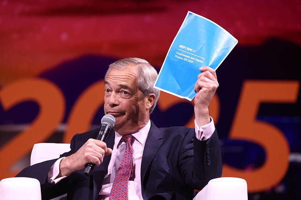 Leader of Reform UK Nigel Farage speaking with attendees at Bitcoin 2025 at The Venetian Convention Center in Las Vegas, Nevada.
Please attribute to Gage Skidmore if used elsewhere.