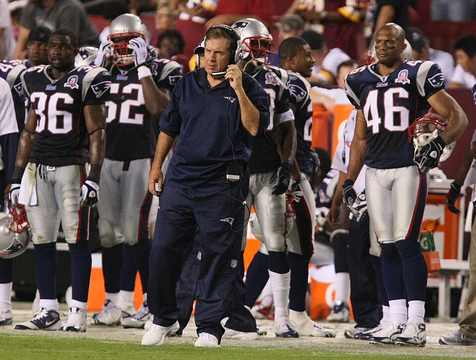 Head coach Bill Belichick of the New England Patriots watches the preseason game against the Washington Redskins at FedExField on August 28, 2009 in Landover, Maryland.