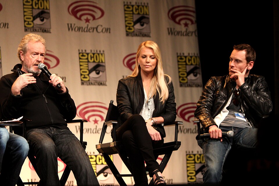 Ridley Scott, Charlize Theron and Michael Fassbender speaking at Wondercon 2012 in Anaheim, California on March 17, 2012.