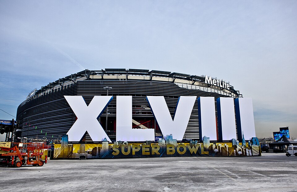 MetLife stadium with decorations for Super Bowl XLVIII