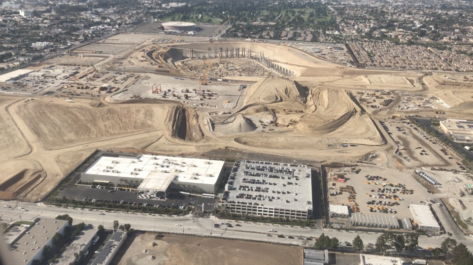 September 2017 aerial view of the construction site of the Los Angeles Stadium at Hollywood Park