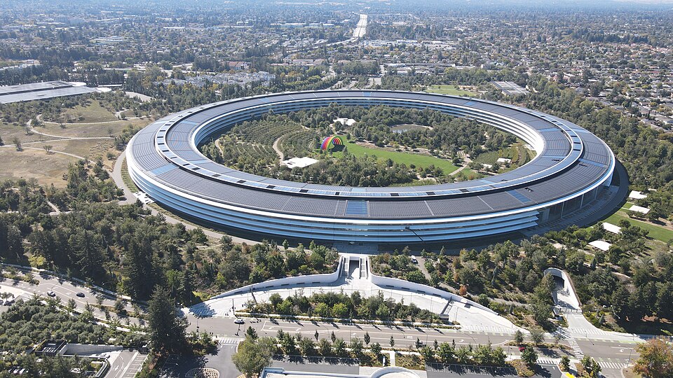 Apple Park in 2022 as seen from a drone.