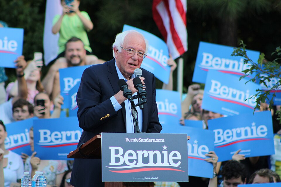 Senator Bernie Sanders' speaks at UNC-Chapel Hill's Bell Tower Amphitheater on September 19, 2019