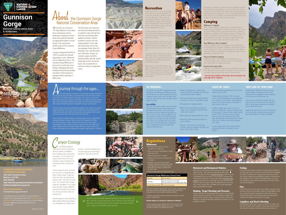U.S. Bureau of Land Management brochure describing ecology, recreation, and regulations for the Gunnison Gorge National Conservation Area and Gunnison Gorge Wilderness.