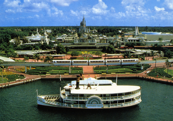 An aerial of Magic Kingdom taken in 1982 used for a postcard.