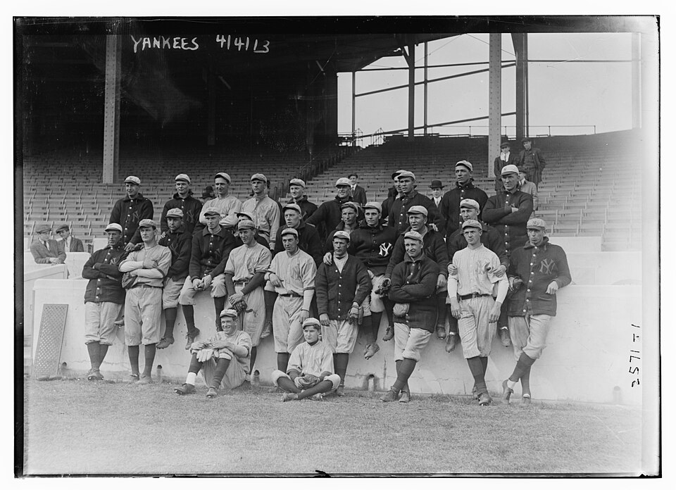 The New York Yankees team posing for the camera. From the Bain News Service collection, LOC.