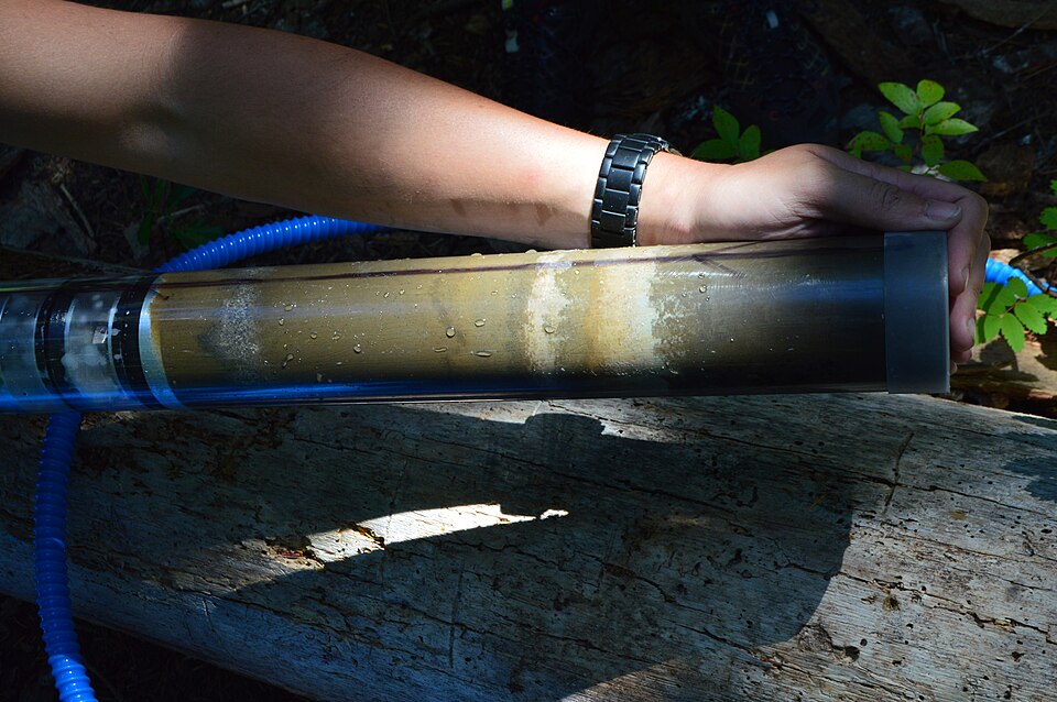 Lake sediment core. Forlorn Lakes. Gifford Pinchot National Forest, Washington.
Photo by: Molly McKnight
Date: July 23, 2016
Credit: USDA Forest Service, Region 6, State and Private Forestry, Forest Health Protection.
Source: Aerial Survey Program collection.
Project description from:  <a href="h