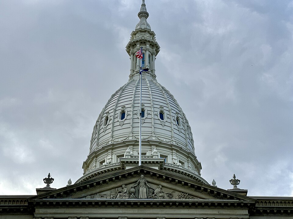 Built in 1873-1879, this Renaissance Revival-style building was designed by Elijah E. Myers for the State of Michigan to serve as the seat of the state government of Michigan, replacing an earlier capitol building in Lansing, built in 1847.  The building is clad in limestone with a central drum ring