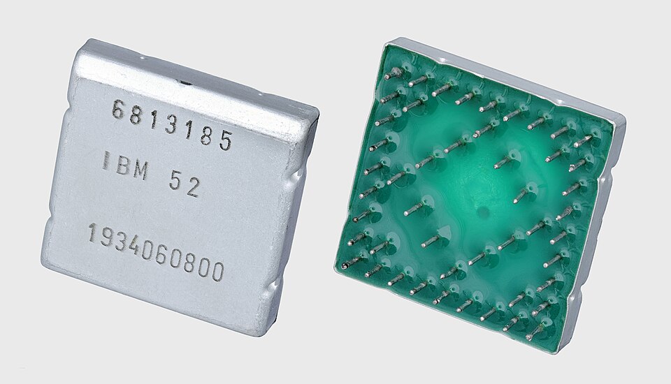 IBM MST 6813185;
A unique construction technique for integrated circuits, packaging them on a ceramic wafer in a square metal can, a technology they called MST.

Monolithic System Technology (MST) was introduced by IBM in 1968 and first appeared in the System/370. It replaced the earlier discrete tr