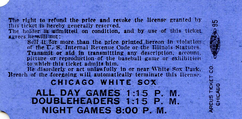 United States, Chicago White Sox back Ticket (admission) issued on August 4, 1973.