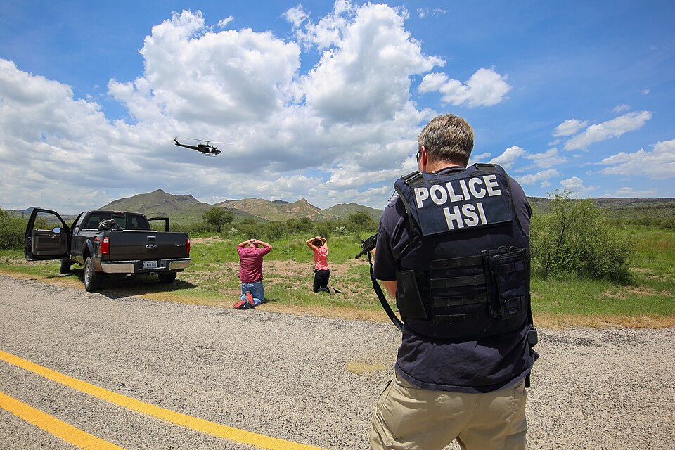 HSI special agents stage an enactment of a vehicle stop with air support