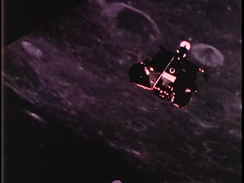 Lunar Module accent stage approach and rendezvous before docking with the command module in lunar orbit. From the film "Eagle Has Landed: The Flight of Apollo 11"