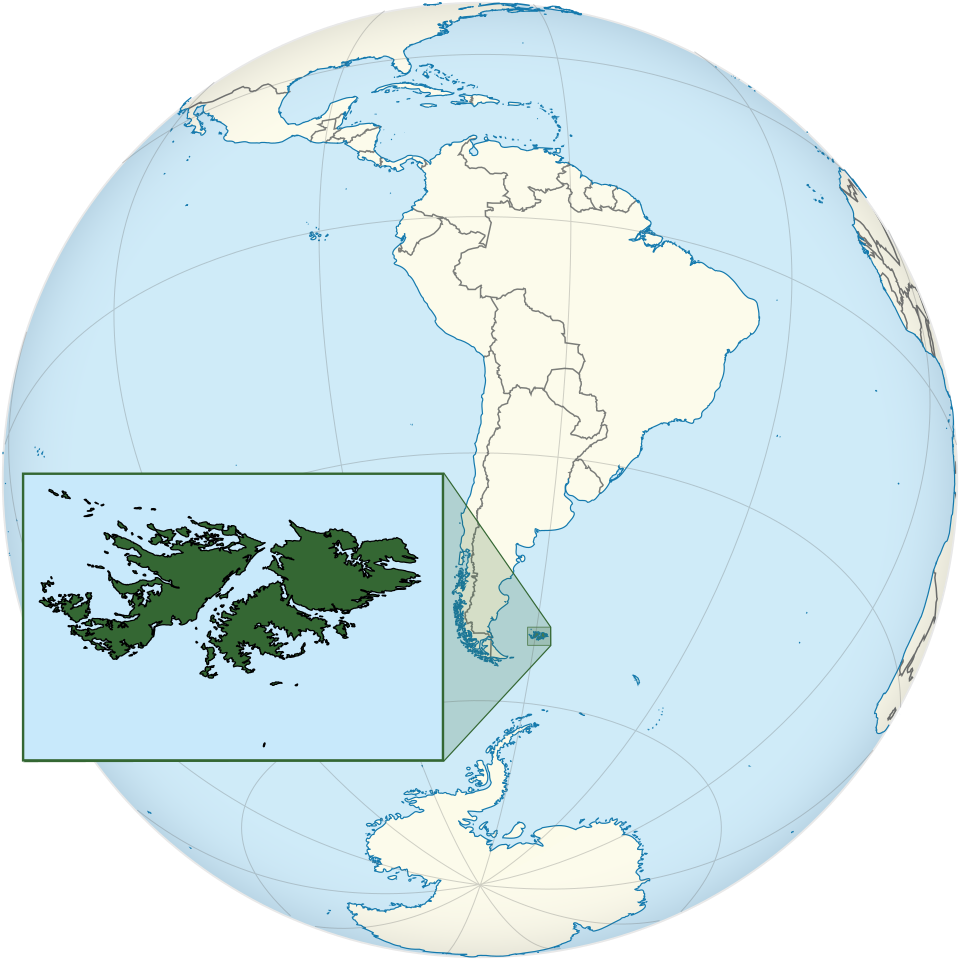 Derived from File:Fallkland Islands on the globe (special marker) (Chile centered).svg and File:UK Falklands comparison.svg