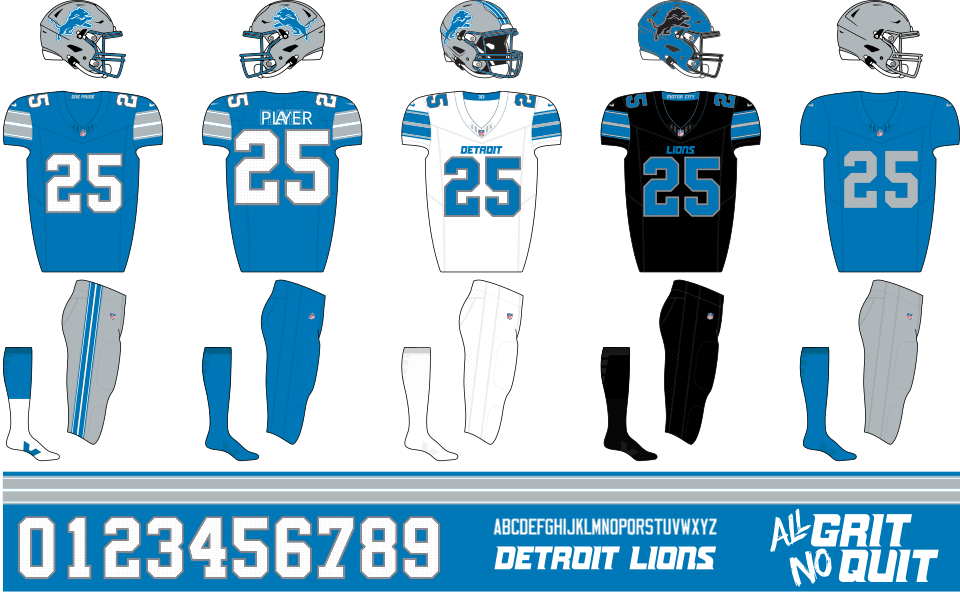Detroit Lions Uniforms for the 2025 Season. Multiple combinations can be worn.