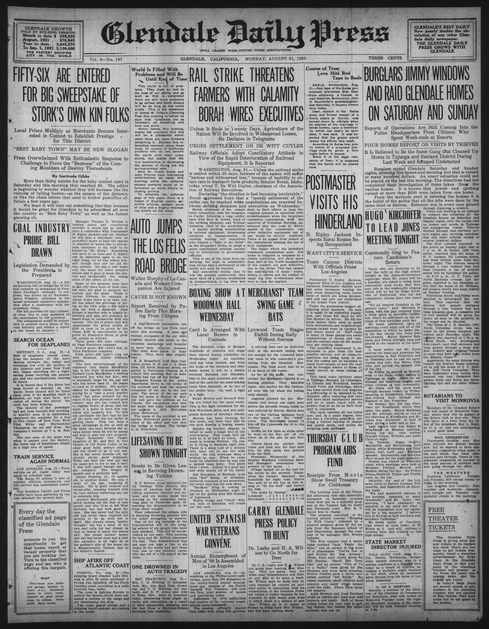 CA-R Notes for IA: Image may appear dark or faded due to the nature of microfilm. Some text runs off the page, inherent to the original.Series Title: Glendale Daily PressDescription: These newspapers document the earliest history of Glendale as an incorporated city and the later-annexed community of