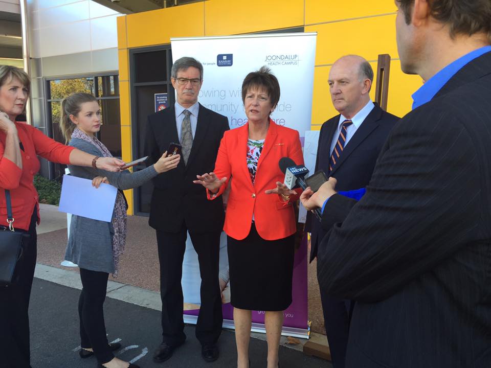 Announcing funding and development of the Mental Health Observation Unit at Joondalup Health Campus. Pictured are Mike Nahan, Andrea Mitchell and John Day, all ministers of the Barnett government in 2016.