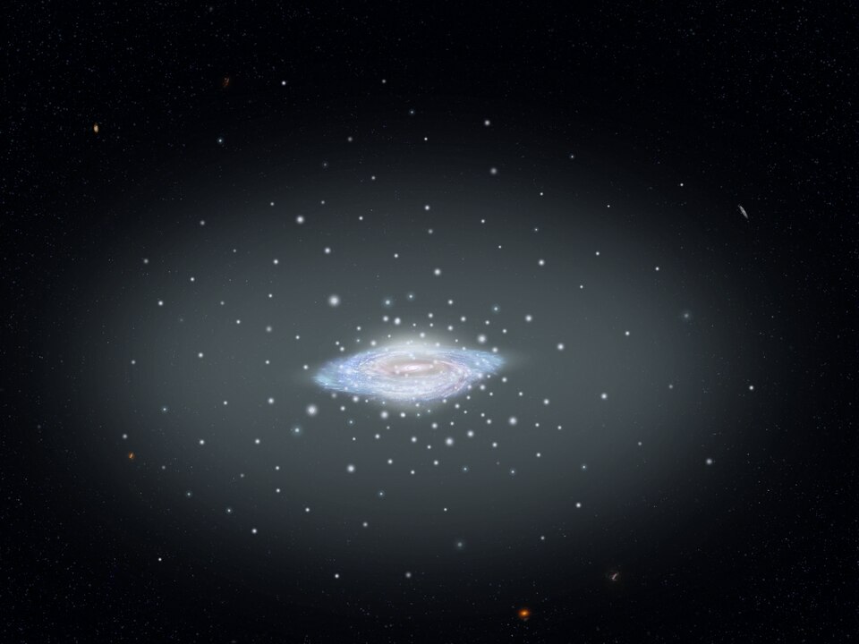 This illustration shows the fundamental architecture of our island city of stars, the Milky Way galaxy: a spiral disk, central bulge, and diffuse halo of stars and globular star clusters. Not shown is the vast halo of dark matter surrounding our galaxy. A comprehensive survey that combines the obser