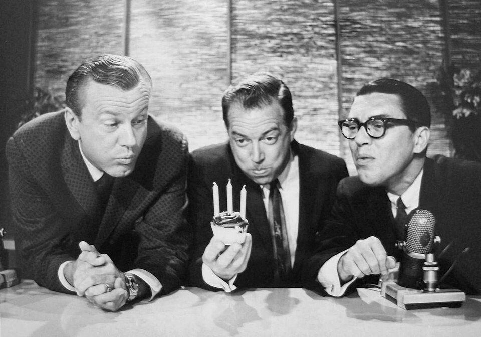 Photo of (from left) Jack Paar, Hugh Downs and Jose Melis from the Jack Paar Tonight Show. Downs was the announcer and Melis was the bandleader for the time Paar hosted the program.