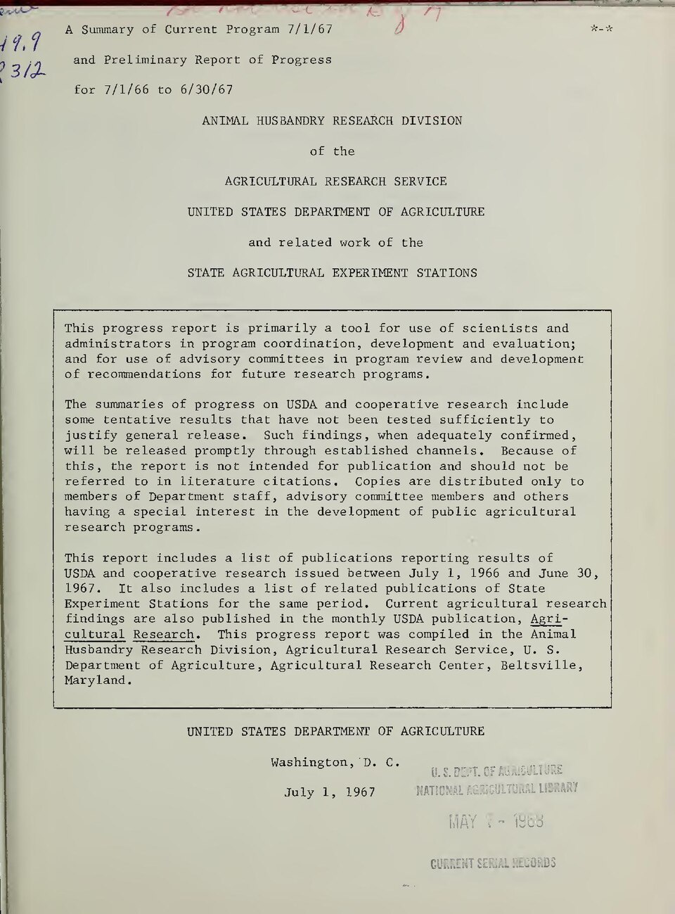 Should not be referred to in literature citations
Continued by U.S. Agricultural Research Service. Animal Husbandry Research Division. Progress report
Subjects: United States Domestic animals Research