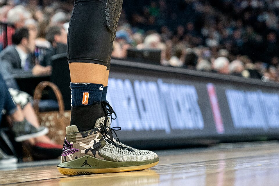 Close up of Maya Moore's shoes in the Minnesota Lynx vs Los Angeles Sparks game at Target Center, the Lynx won the game 83-72