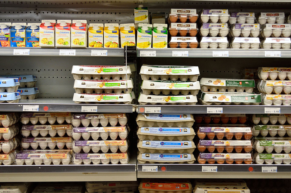Eggs in a grocery store.