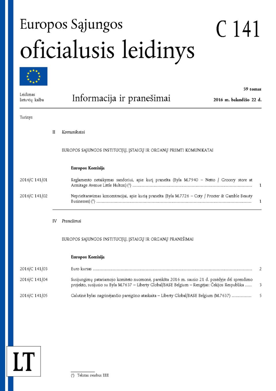 Official Journal of the European Union - C 141 of 22 April 2016 - Lithuanian edition