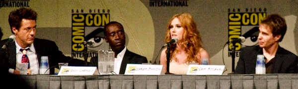 The cast of Iron Man 2 (Robert Downey Jr, Don Cheadle, Scarlett Johansson, Sam Rockwell) at Comic Con 2009
 Original publication: At Comic Con 2009 using a Canon EOS Digital Rebel XT.