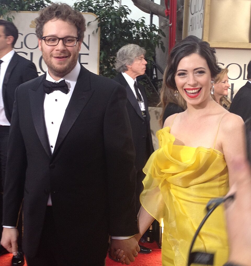Actor Seth Rogan with his wife, actress Lauren Miller at the 69th Annual Golden Globes Awards