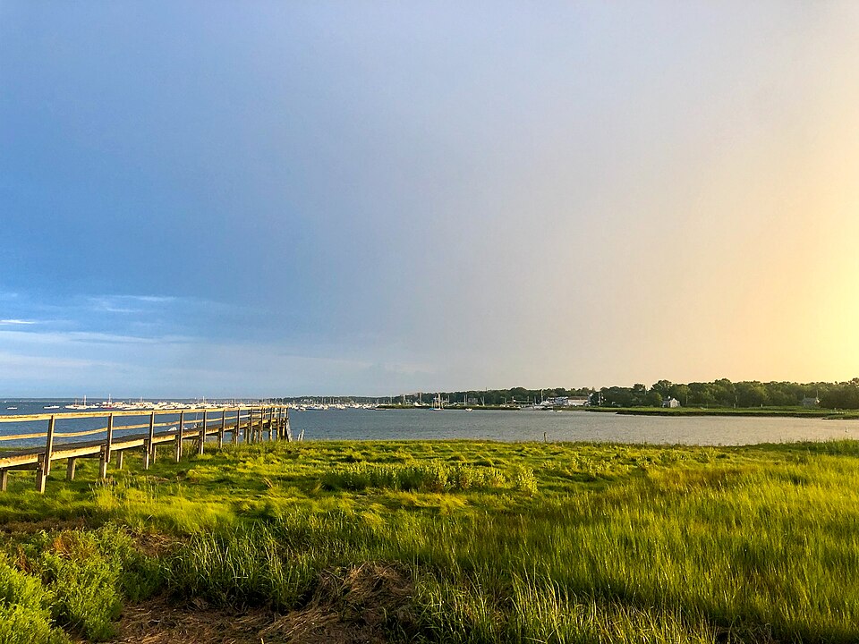 Duxbury Bay with Harbor in Distance at twilight, Taken from Bluefish River