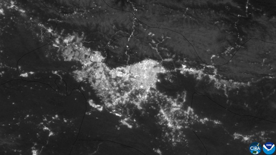 Oil refineries and storage facilities caught fire in Tehran, Iran as a result of military attacks, the brightness of the flames and the dark smoke of burning fuels visible from satellites.