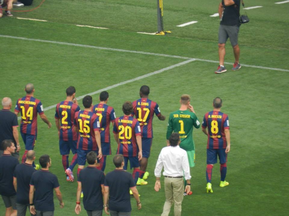 Barcelona players' presentation before the match against Club León for the Trofeu Joan Gamper 2014.