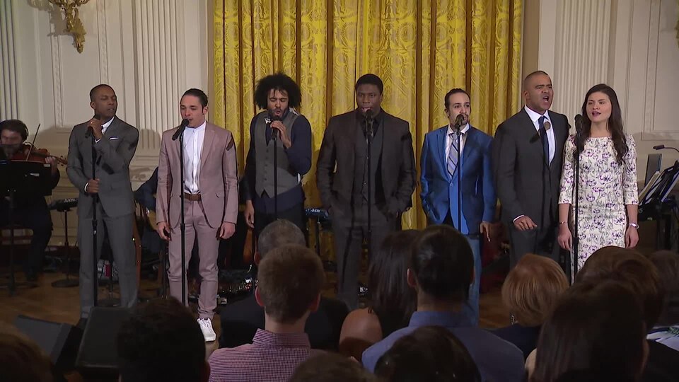 On March 14, 2016, the President and First Lady hosted local students and the cast of Broadway musical Hamilton for a daylong celebration of the arts in America. Watch the cast perform musical selections "Alexander Hamilton" and "Schuyler Sisters" in the East Room.