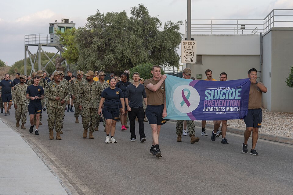 NAVAL SUPPORT ACTIVITY SOUDA BAY, Greece (Sept. 20, 2024) Personnel onboard Naval Support Activity (NSA) Souda Bay, Greece, participate in a suicide prevention walk, Sept. 20, 2024. NSA Souda Bay is an operational ashore installation that enables and supports U.S., Allied, Coalition, and partner nat