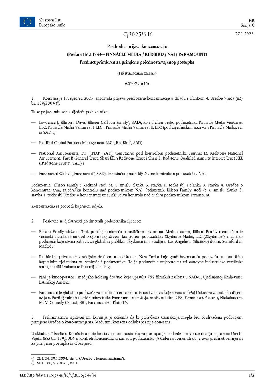 Official Journal of the European Union - C_202500646 of 27 January 2025 - Croatian edition