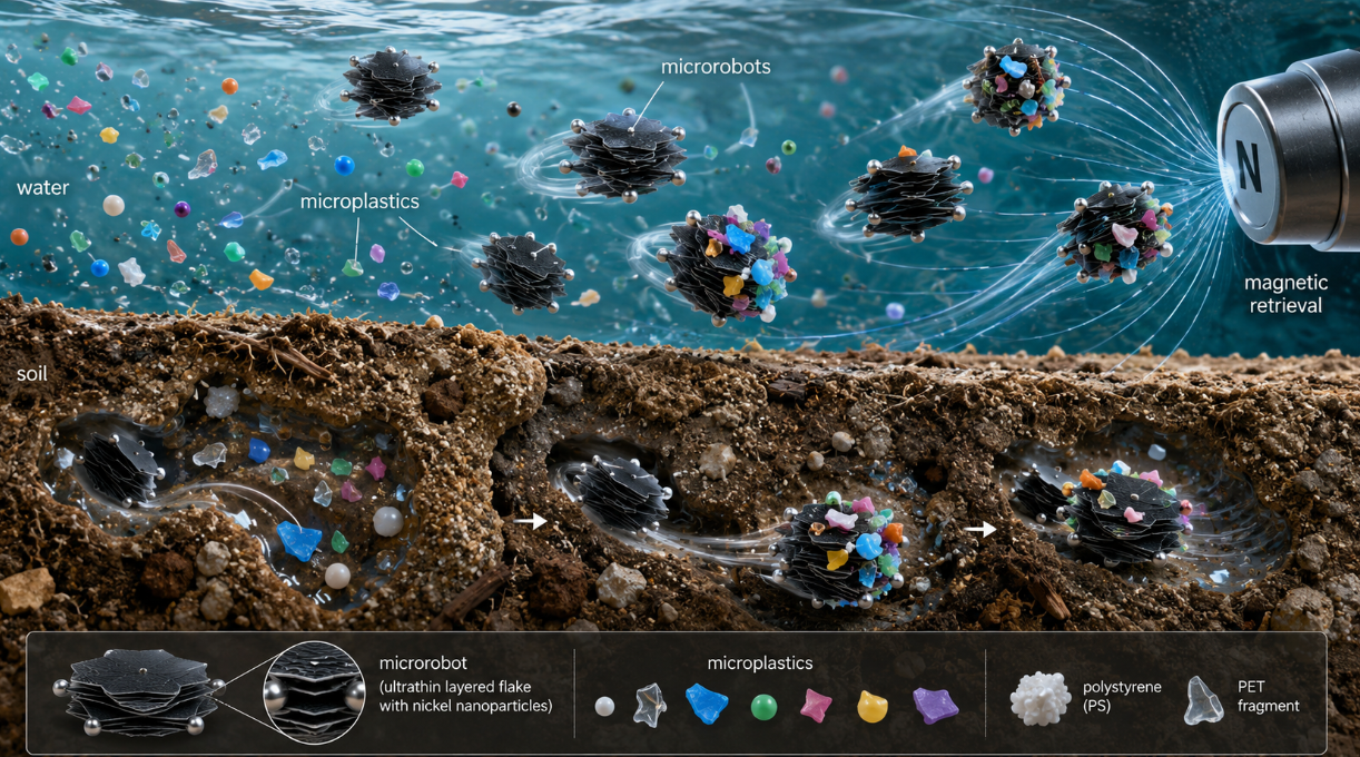 Tiny Magnetic Robots Pull Microplastics Out of Soil and Water