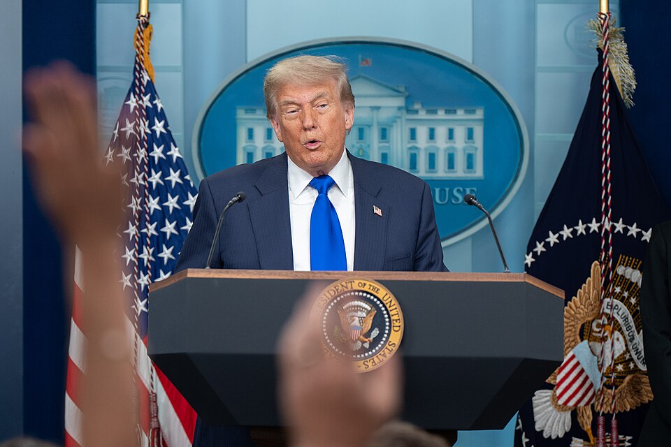 President Donald Trump holds a press conference with Attorney General Pam Bondi and Deputy Attorney General Todd Blanche in the James S. Brady Press Briefing Room on Friday, June 27, 2025. (Official White House Photo by Abe McNatt)