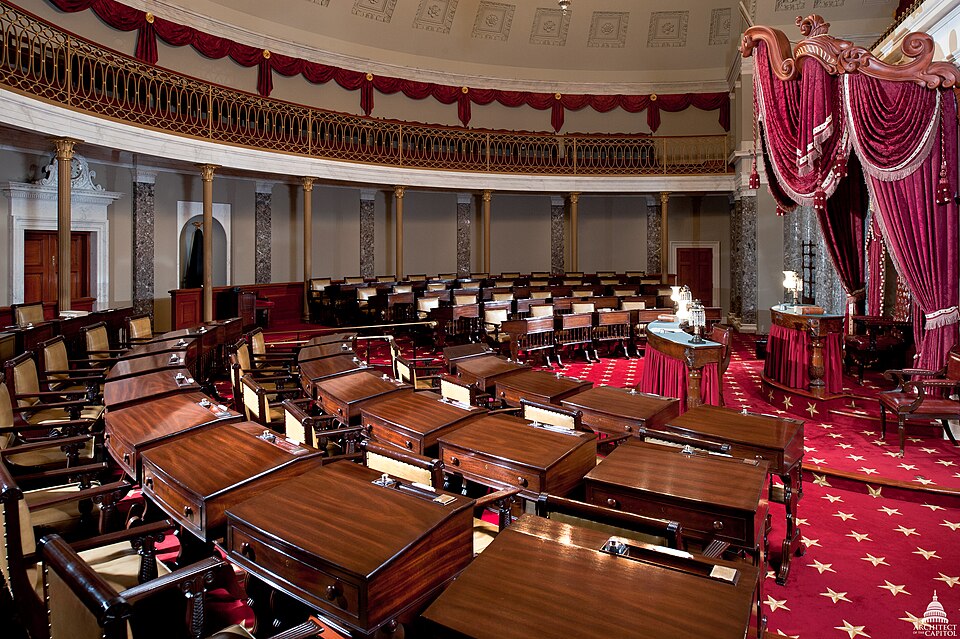 This semicircular, half-domed chamber, located north of the Rotunda, was occupied by the Senate between 1810 and 1859. After the Senate moved to its present chamber, this room was used by the Supreme Court from 1860 until 1935.


This official Architect of the Capitol photograph is being made availa