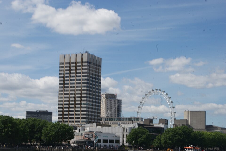 View of the ITV Studios and London Eye from the top deck of a City Cruises vessel "Millennium Time"