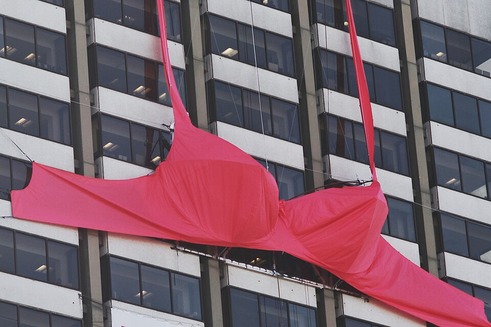 ITV London Studios Displaying the Guinness World Records Worlds Largest Bra Oct 22nd 2011