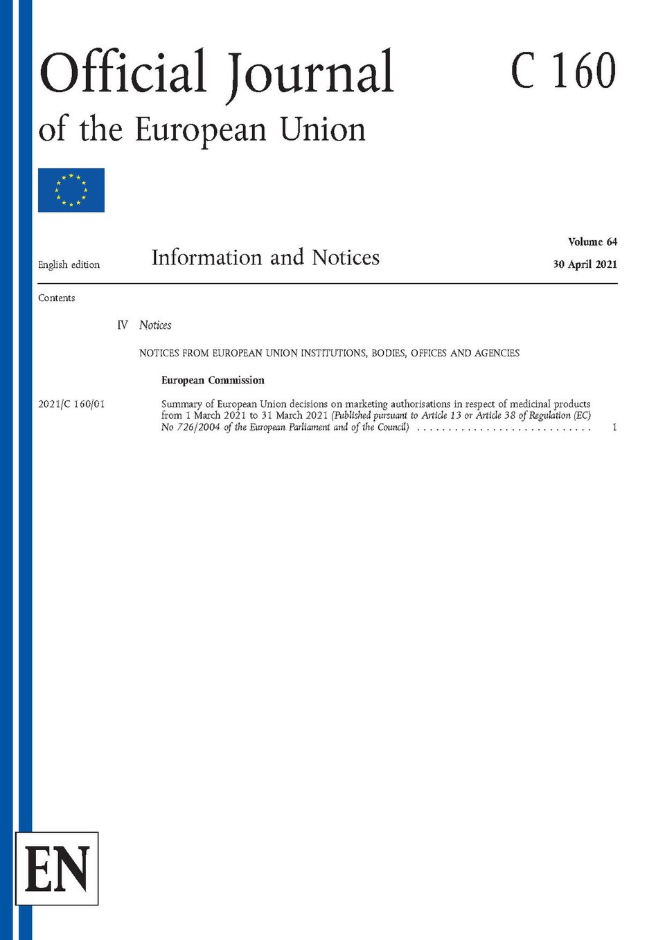 Official Journal of the European Union - C 160 of 30 April 2021 - English edition