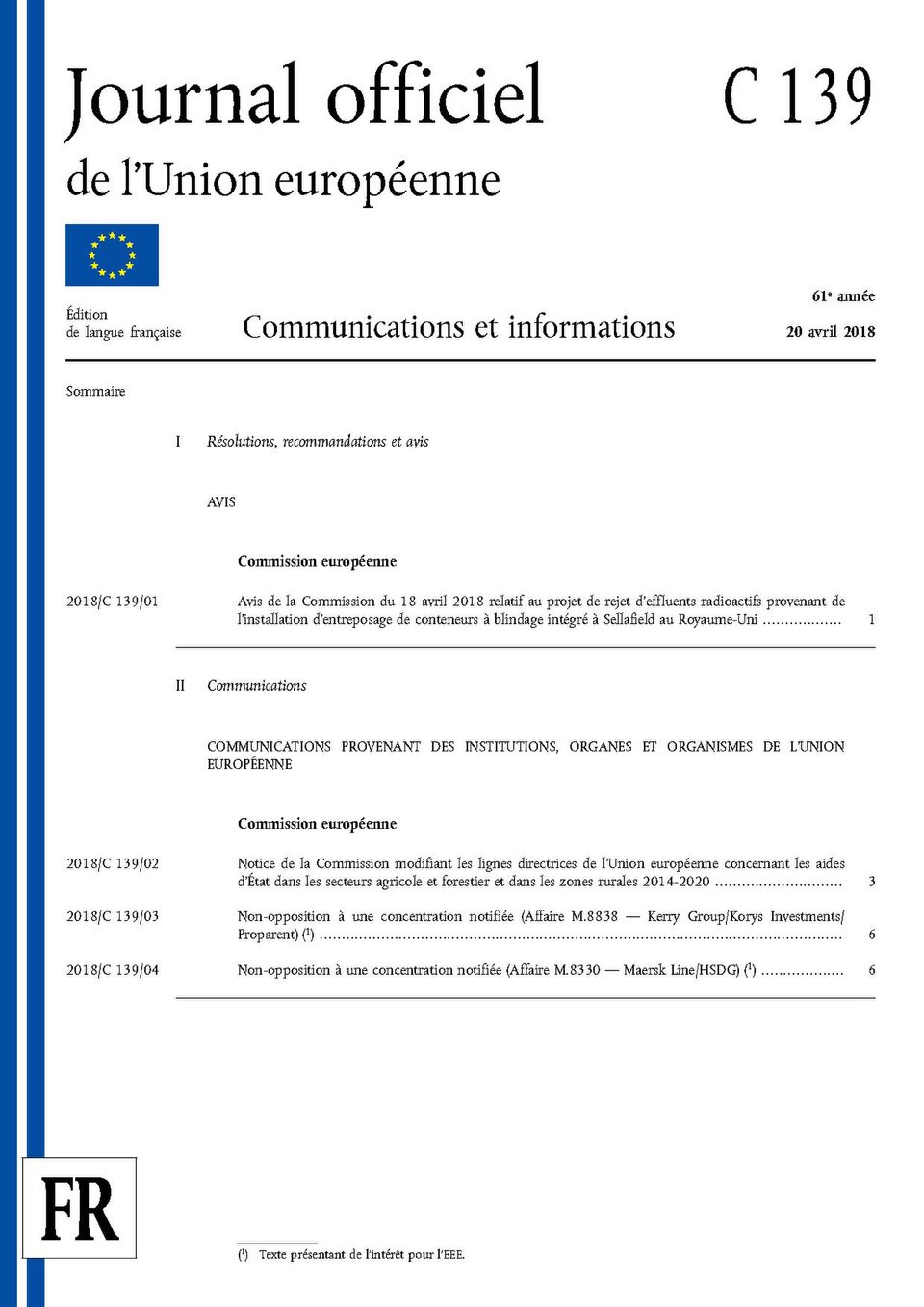 Official Journal of the European Union - C 139 of 20 April 2018 - French edition