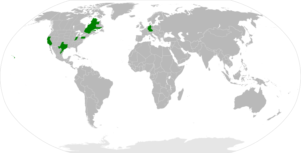 Map showing countries and states represented at the 1960 Little League World Series, which was held from August 22 to August 26 in South Williamsport, Pennsylvania