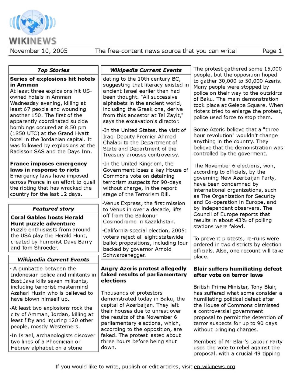 n:Wikinews:Print edition for November 10, 2005.
