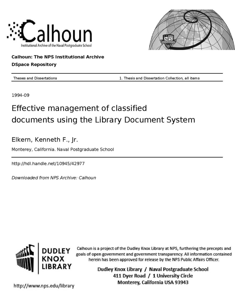 Previous  automated  classified  document  systems  developed  commercially  or in-house  to  serve  classified  libraries  with  50,000  documents  or  less,  have  been  limited  by excessive  cost  or  insufficient  functionality.  The  problem  addri-s-d  by  this  research  was  to improve  the