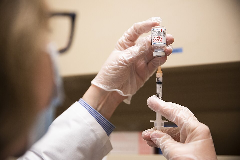 A pharmacist fills a syringe with vaccine at the  Weis Market Pharmacy on Valley Road in Enola.  Gov. Tom Wolf visited Weis Markets in Enola, Cumberland County, to recognize the heroic efforts of Pennsylvania's grocery store workers, who are now eligible for the COVID-19 vaccine.  The governor expre