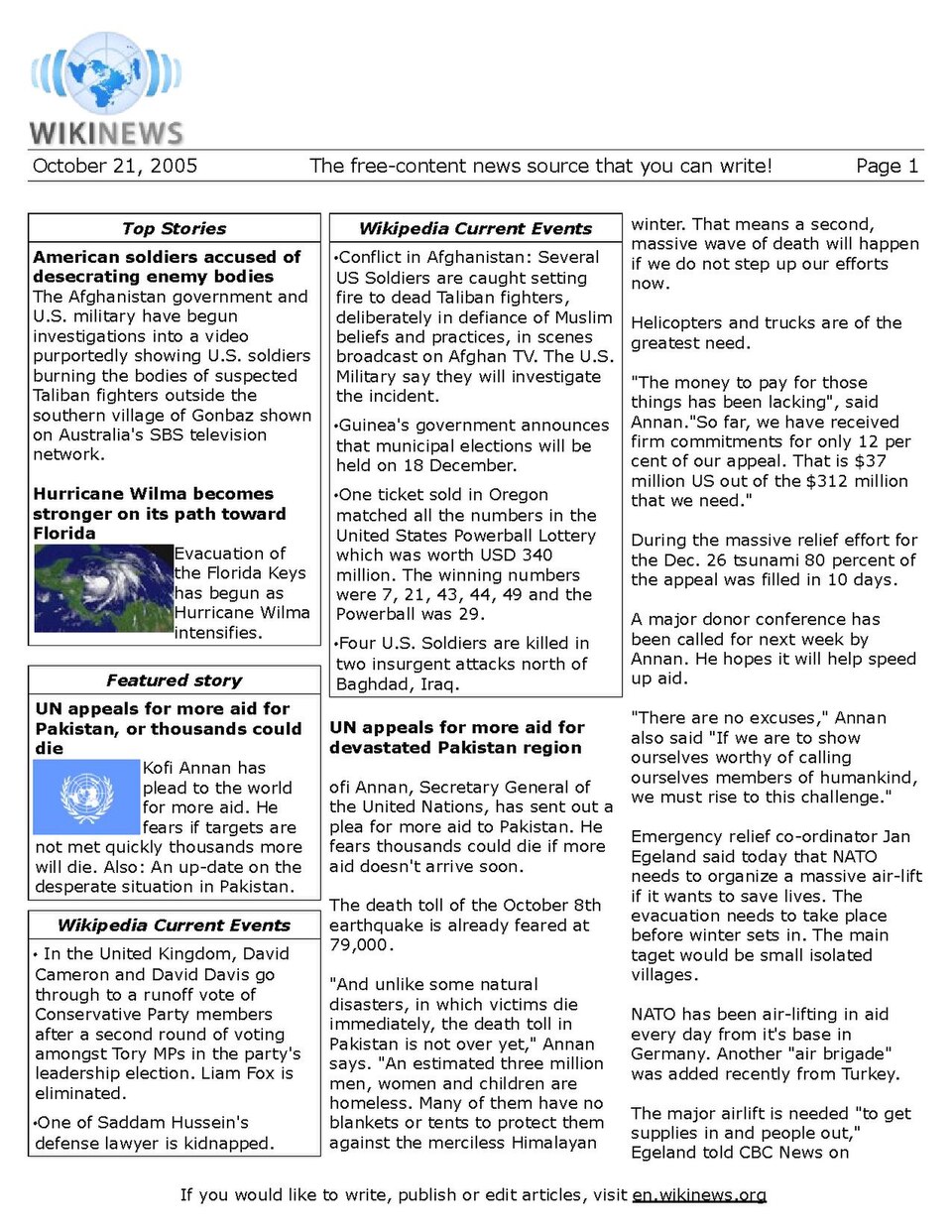 n:Wikinews:Print edition for October 21, 2005.
