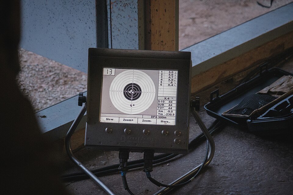 A computer monitor displays a sniper's shot grouping during preparation for the enhanced Forward Presence Battle Group Latvia International Sniper Competition at Camp Adazi, Latvia, November 14, 2021. The LISC was created to bring sniper teams from across NATO together to share knowledge and engage