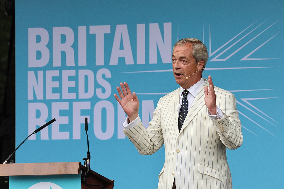 Nigel Farage addressing Reform UK rally at Trago Mills, Devon